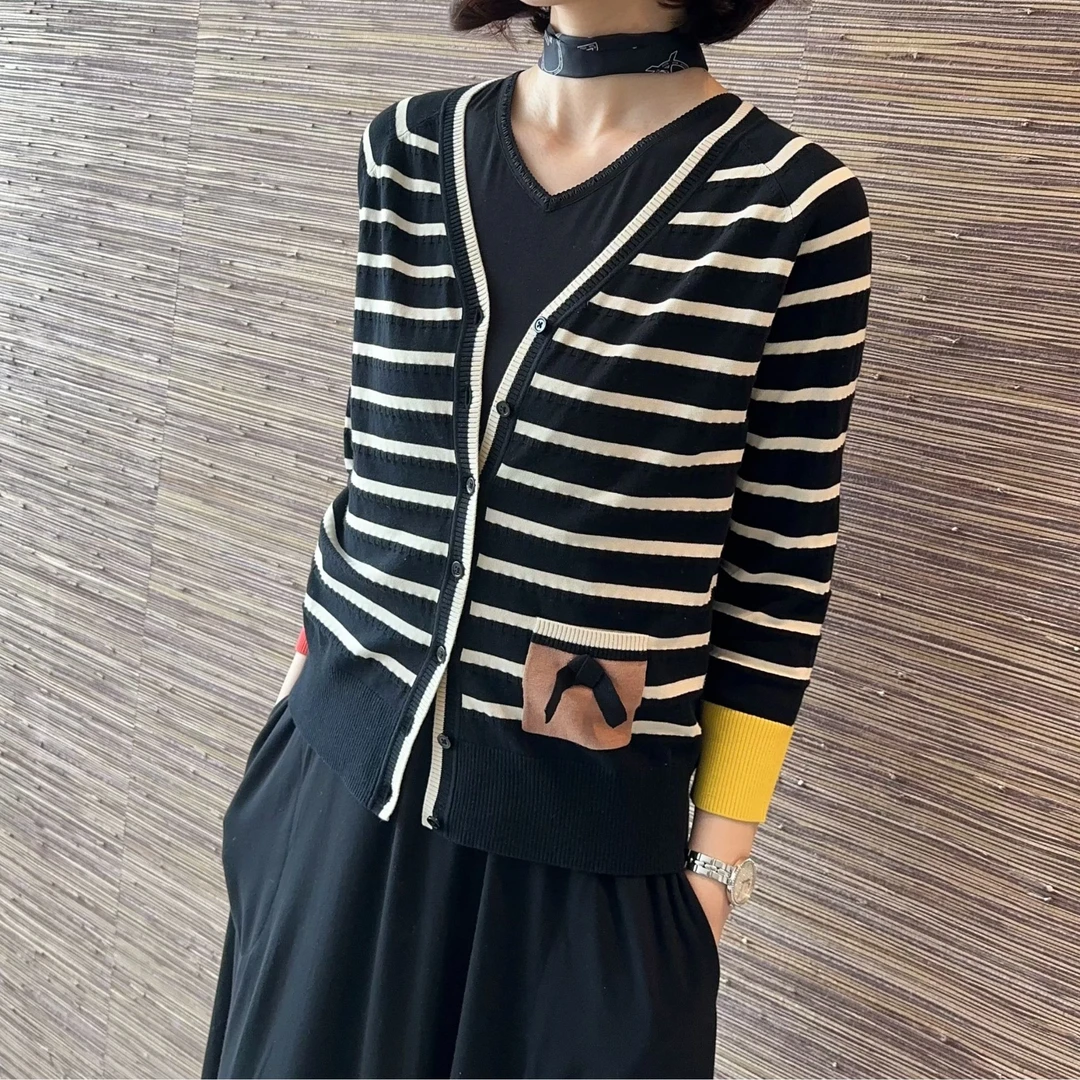 GIRDEAR/哥弟   百搭软糯横条纹V领针织开衫1003-700249-6008511