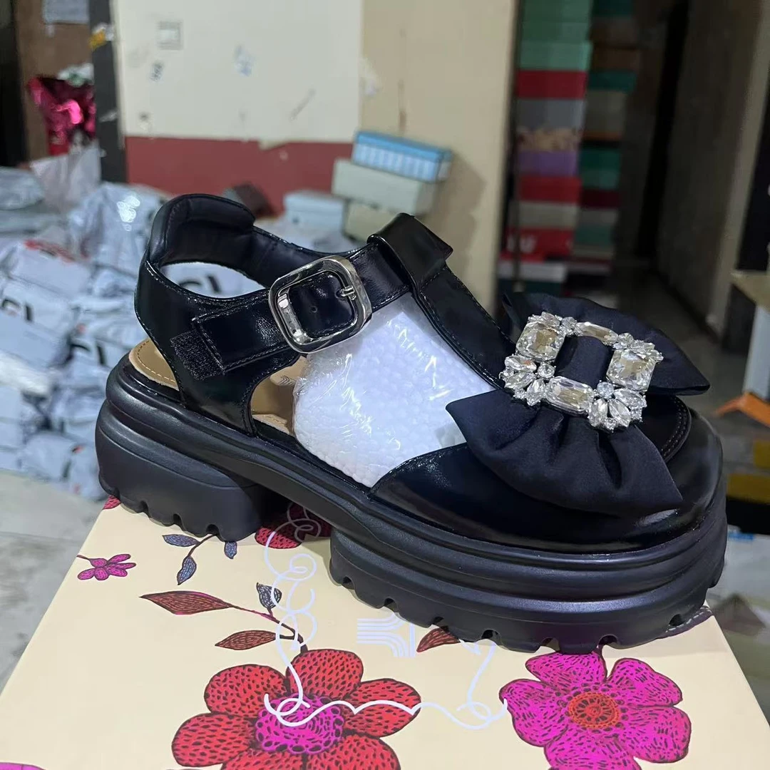 B-257黑色  新款厚底蝴蝶结凉鞋 90837045