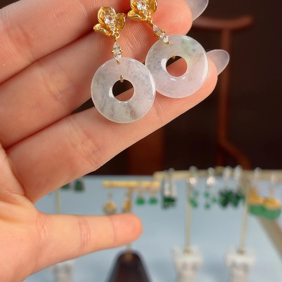 翡翠银S925镶嵌耳饰