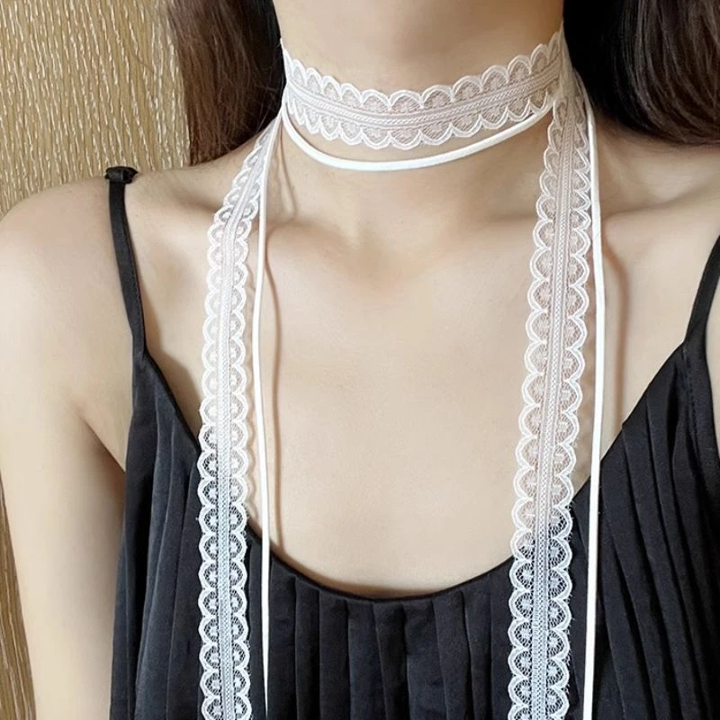 叠戴蕾丝项圈丝带小众设计感脖子绑带飘带配饰颈带锁骨链丝巾项链