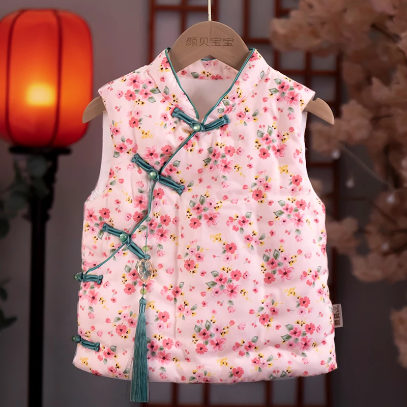 纯棉花手工马甲中国风婴儿童装坎肩盘扣秋冬季女宝宝小孩拜年马夹
