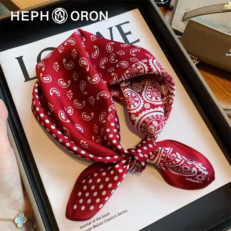 HEPHSORON真丝丝巾红色波点小方巾夏季百搭气质桑蚕丝丝巾礼盒装