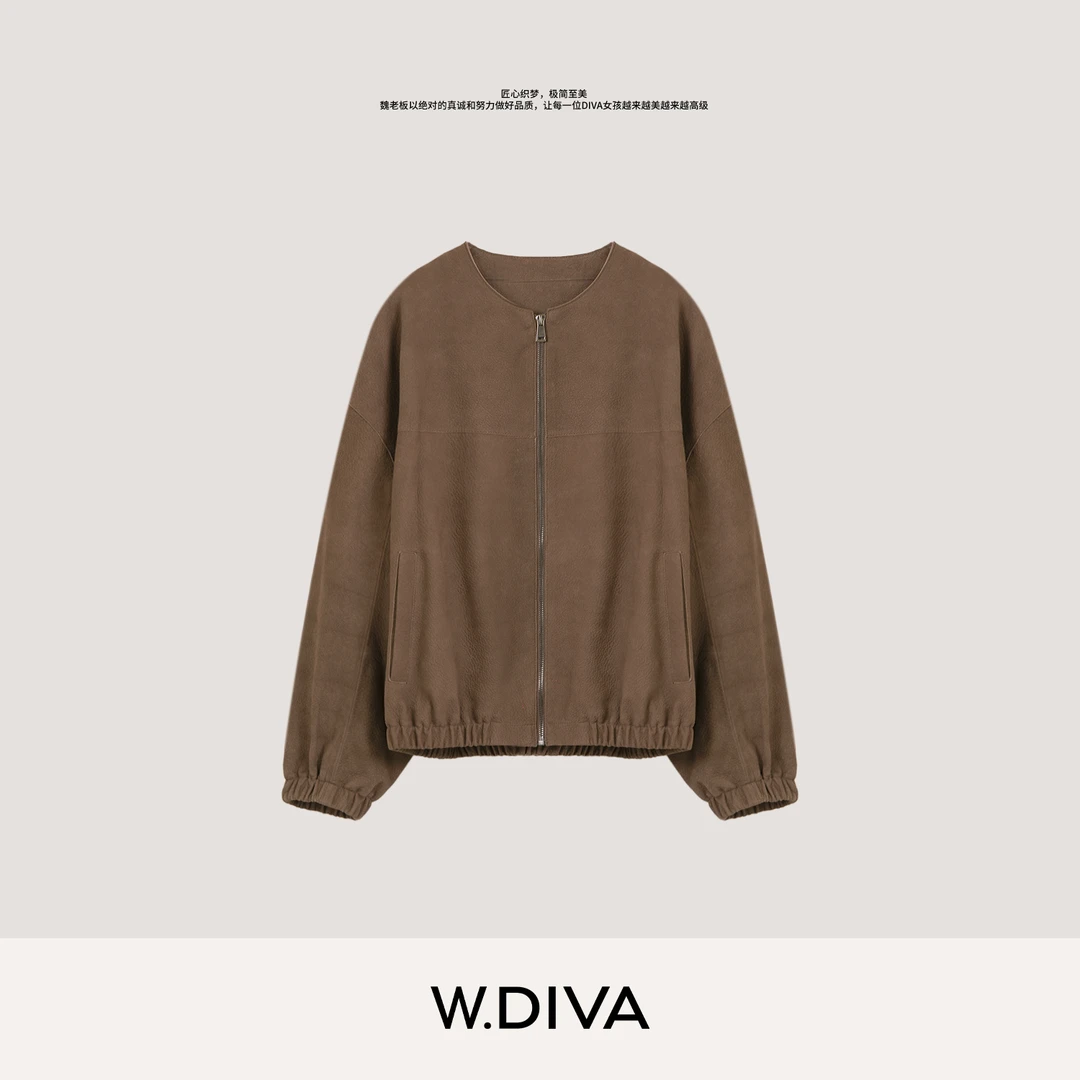 W.Diva【棕茸晚叙】新西兰进口无涂层羊皮苎麻夹克外套54C263162