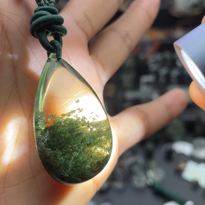 水晶颈饰未镶嵌绿幽灵聚宝盆水滴定制