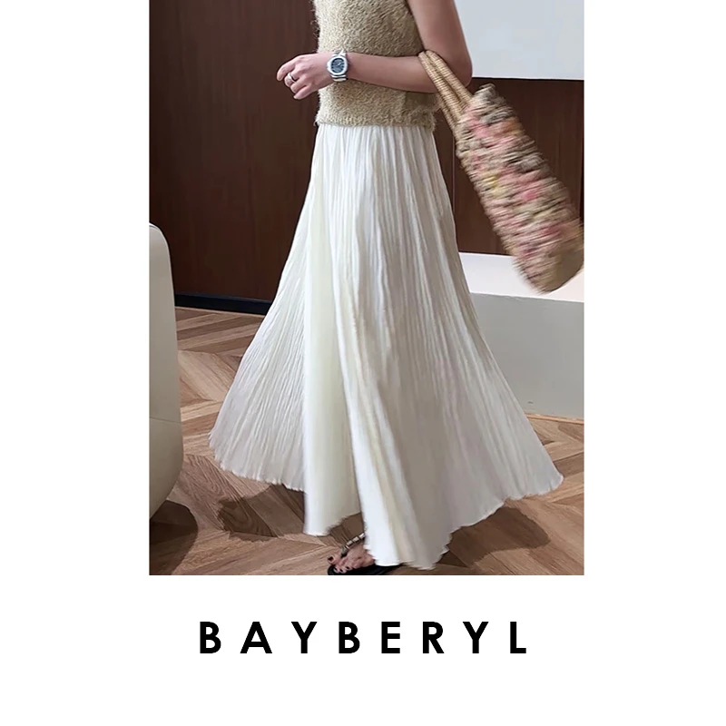 BAYBERYL老贝杨柳裙*褶皱强捻气质松紧中长春半身裙YQ5A2101