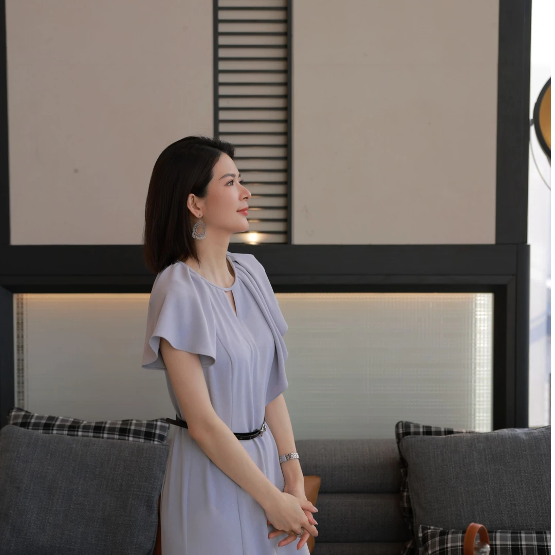 ANGELIAORIGINAL 荷叶袖设计感25年夏季温柔气质系腰带连衣裙#298