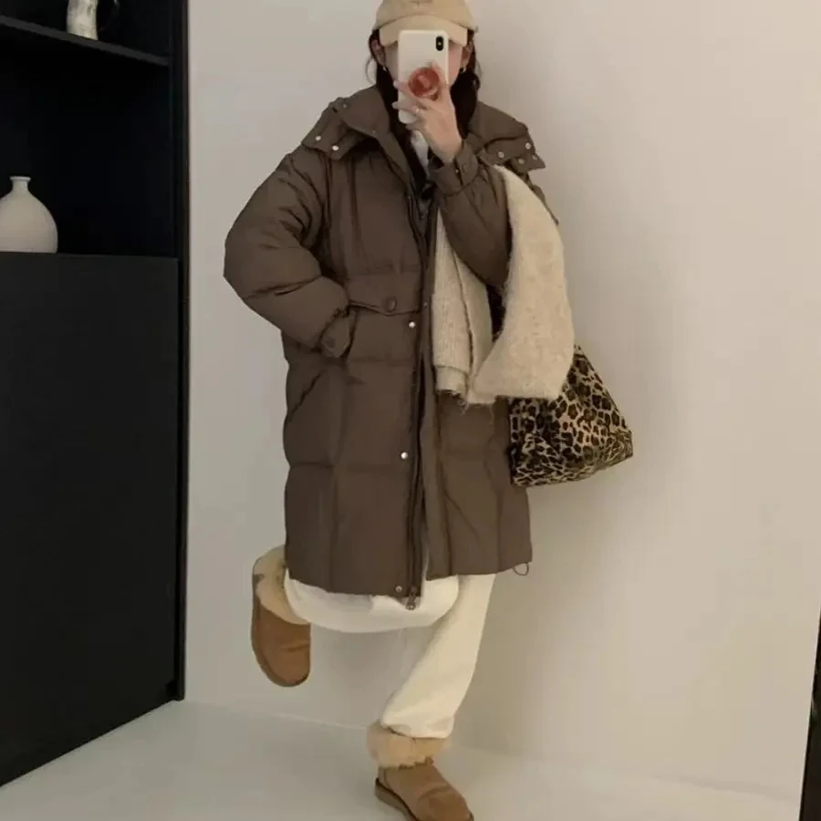 W033羽绒服女冬季新款韩版宽松中长款大口袋加厚白鸭绒超好看外套