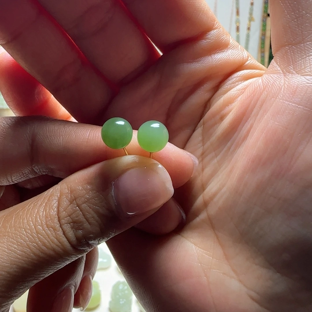 和田玉银S925镀金镶嵌耳饰