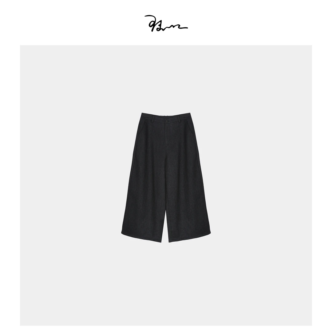 【闲庭】陆一口女装定制精纺羊毛垂坠感显瘦高腰阔腿直筒裤休闲裤