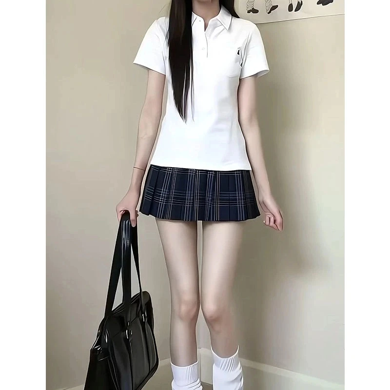【小羊专属】原创夏季短袖收腰POLO衫显瘦修身短款日系百搭辣妹上衣