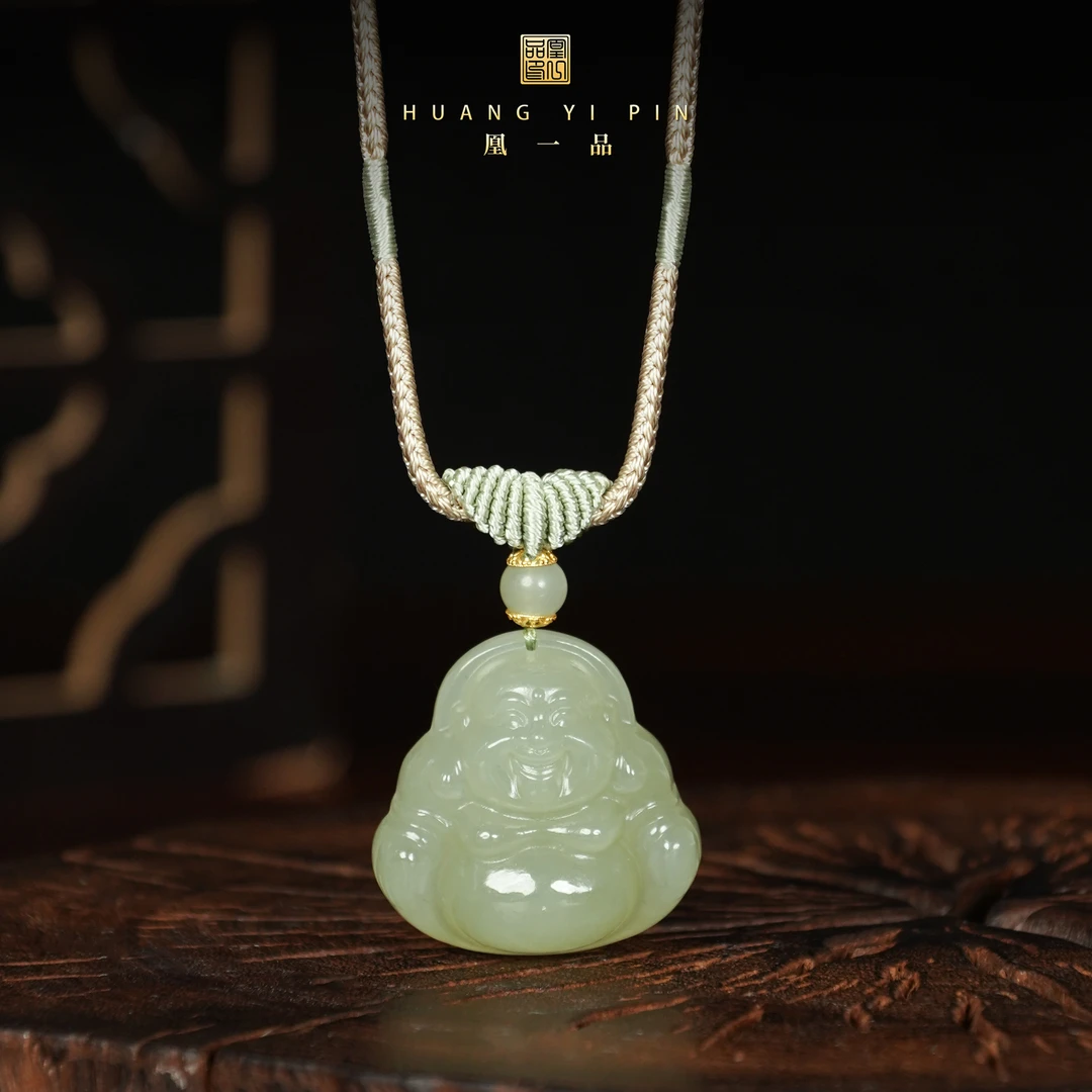 【凰一品】  和田玉果冻料晴水佛公吊坠18k  27mm+