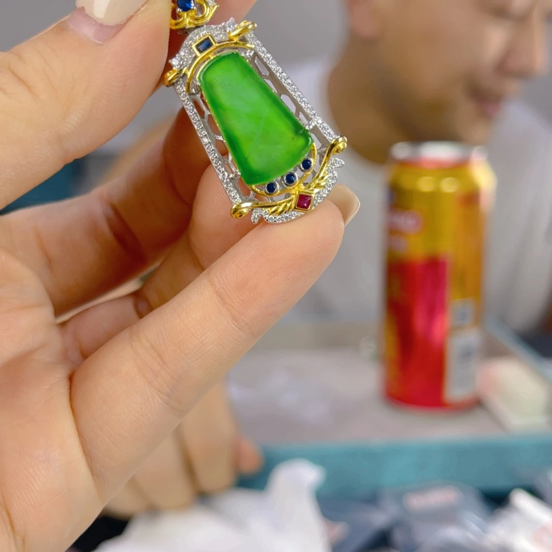 翡翠银S925镶嵌颈饰天然翡翠A货