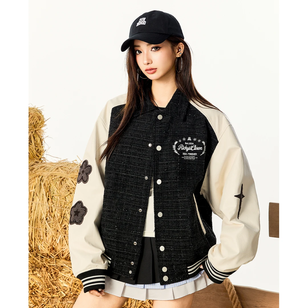 RickyIsClownRIC 小香风拼接棒球服夹克高级感减龄情侣装潮牌外套