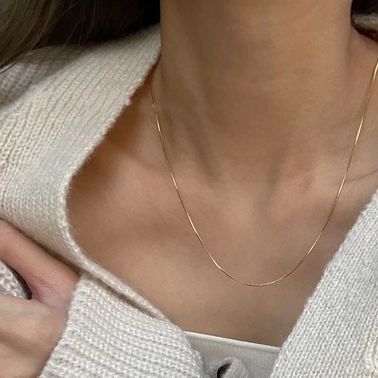 钛钢项链 百搭素链金色细款蛇骨链裸链基础款个性时尚可叠戴