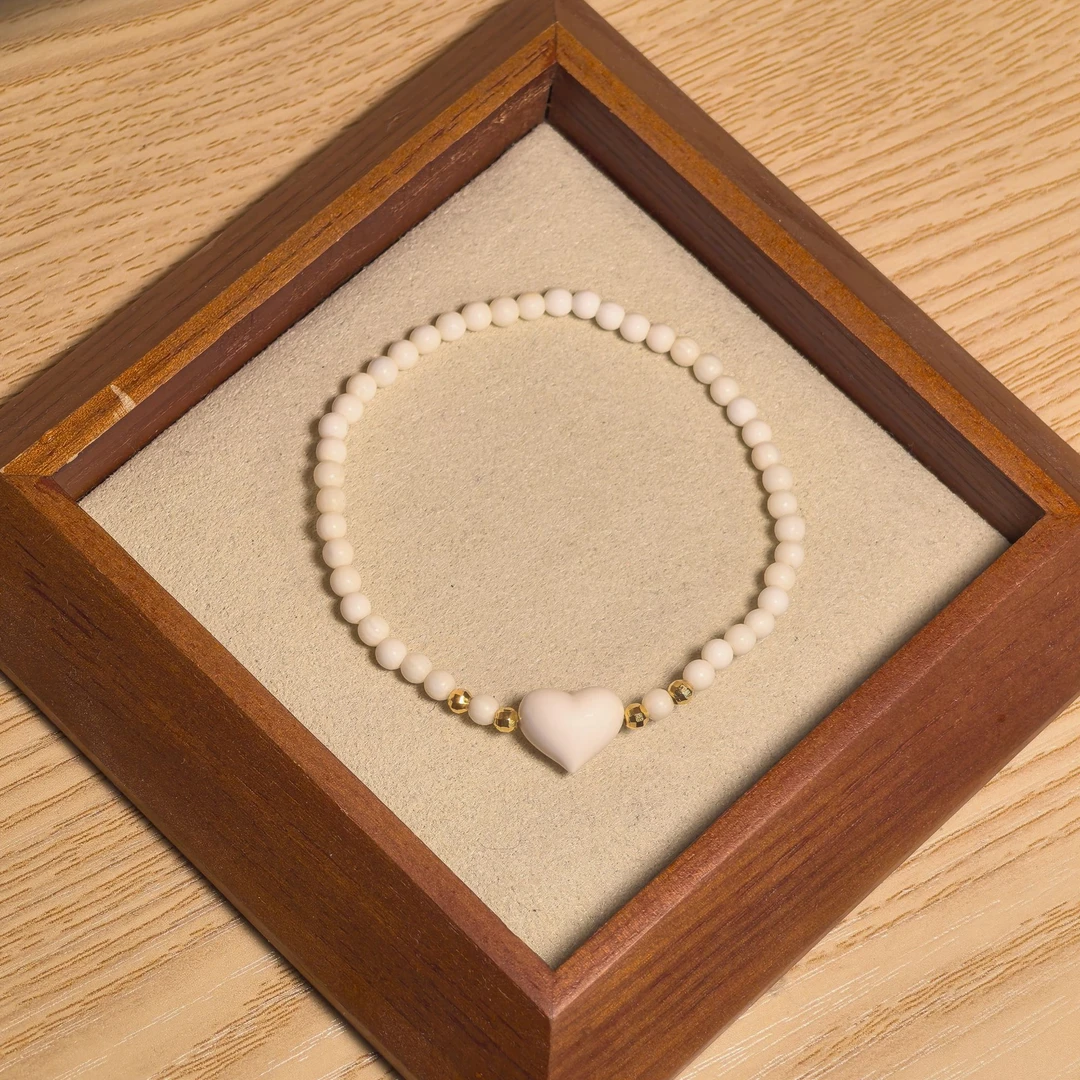 S925银3.5mm天然猛犸牙+9×12mm猛犸牙爱心手串多样性发一