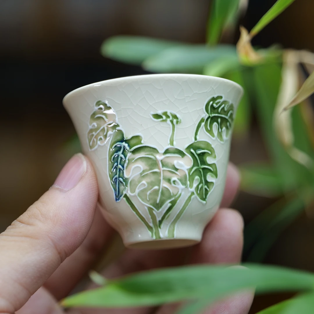 【龟背竹铃铛杯】50cc漳州窑手绘立体釉工夫茶具茶杯个人杯主人杯