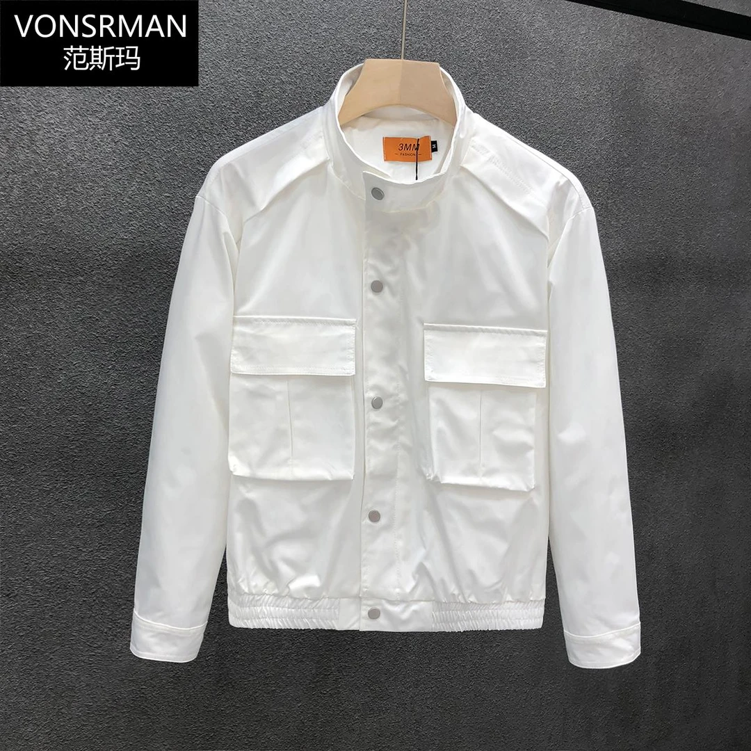 2025高级感工装夹克衫外套男士秋季新款潮牌痞帅白色休闲男装上衣