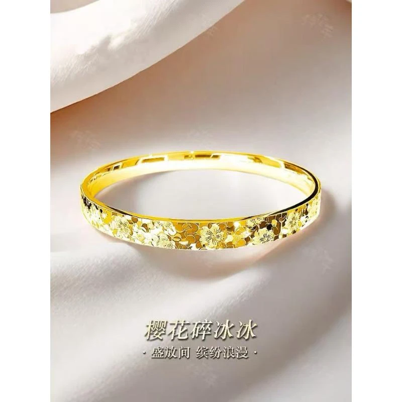 足银手镯 气质樱花碎冰冰手镯亮面时尚百搭浪漫简约