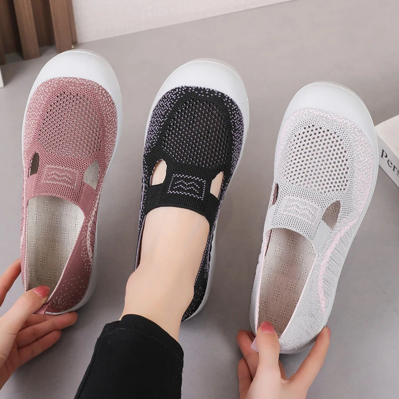 2025夏季老北京布鞋女网鞋飞织透气网面妈妈鞋一脚蹬休闲健步鞋女