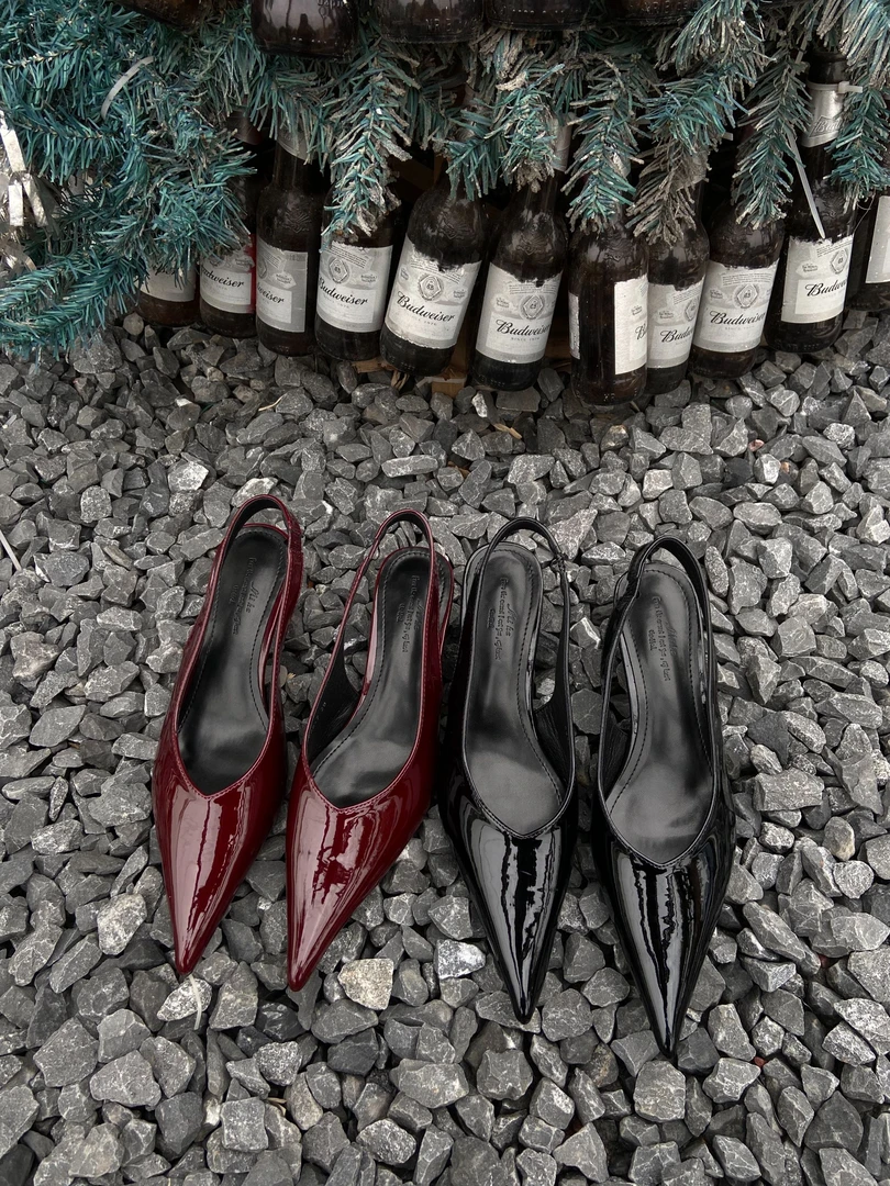 5666-7款尖头绑带单鞋女简约漆皮性格包头高跟鞋