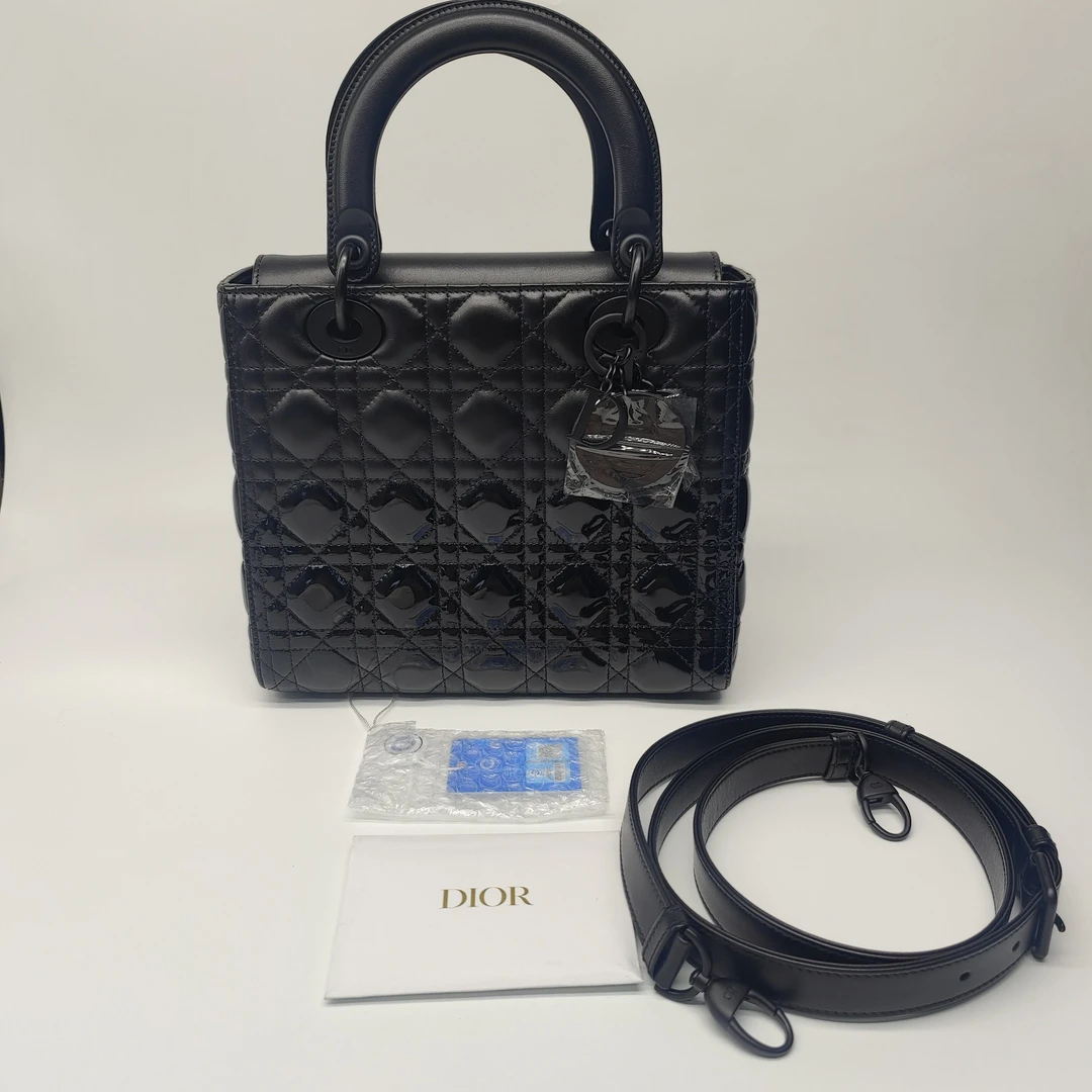 99新 DIOR/迪奥 黑色五格戴妃soblack磨砂拼漆皮24编码 dx8961