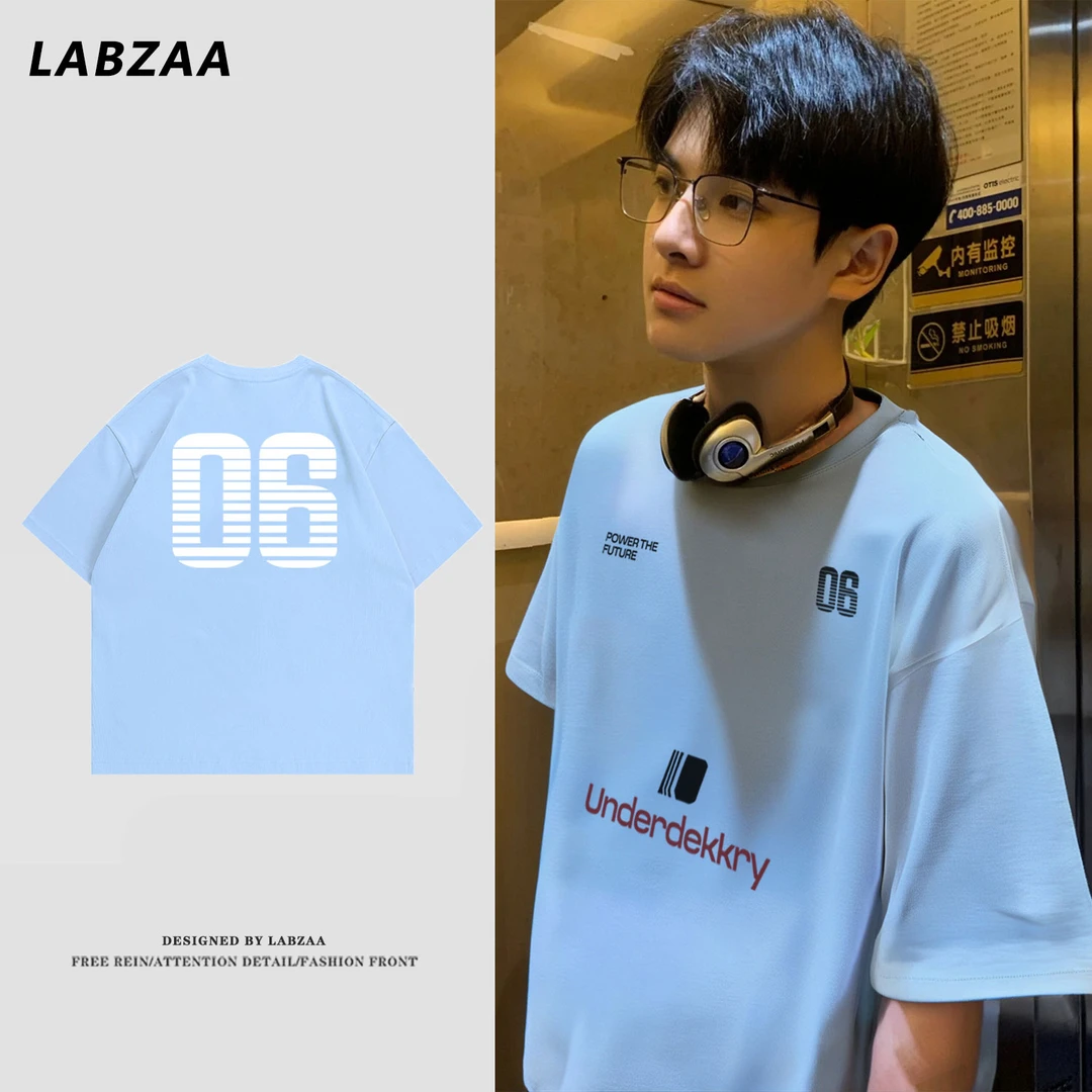 100%纯棉美式个性字母数字印花短袖t恤男女夏季潮牌休闲百搭上衣