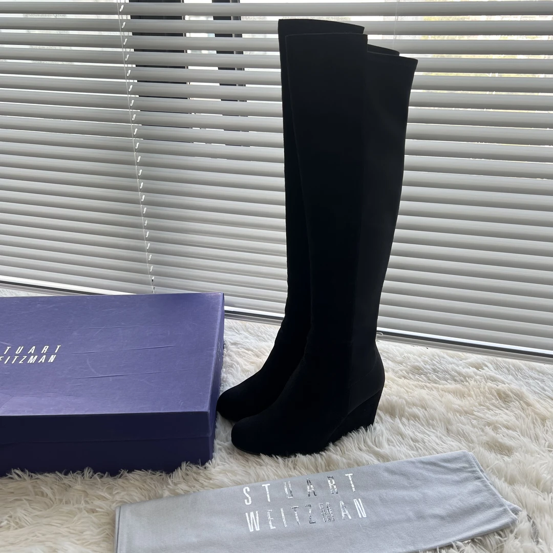 99新 StuartWeitzman 麂皮坡跟高筒靴 35码 公价7K 71221