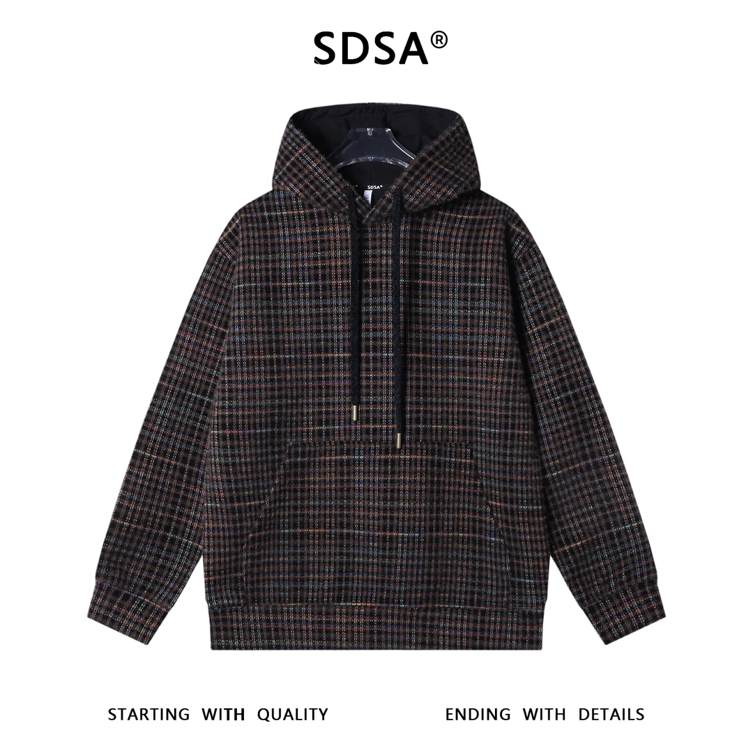 SDSA男士秋冬新款痞帅男装韩版潮牌彩色绒面抽绳连帽卫衣百搭时尚