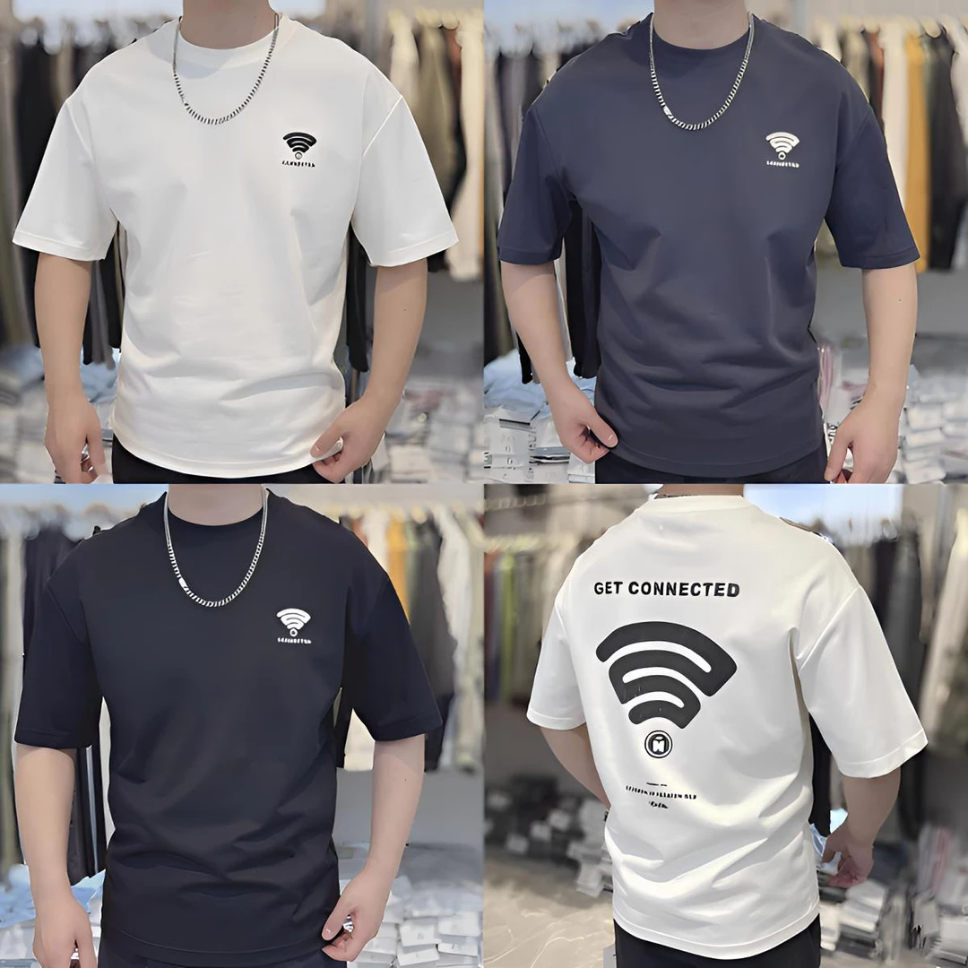 2025夏季男士字母刺绣印花百搭舒适宽松休闲情侣时尚圆领短袖D82