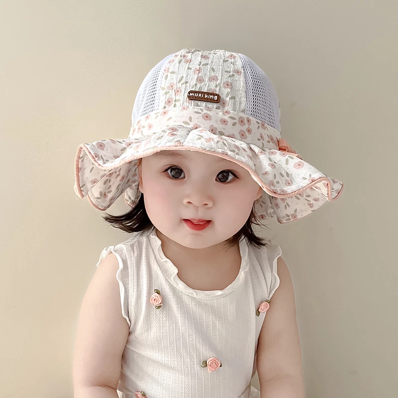 女宝宝帽子夏季薄款大帽檐透气网眼公主帽女童遮阳防晒太阳渔夫帽