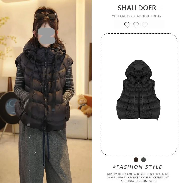 欧洲站上档次棉服马甲女2025秋冬季新款休闲宽松韩版连帽排骨马夹