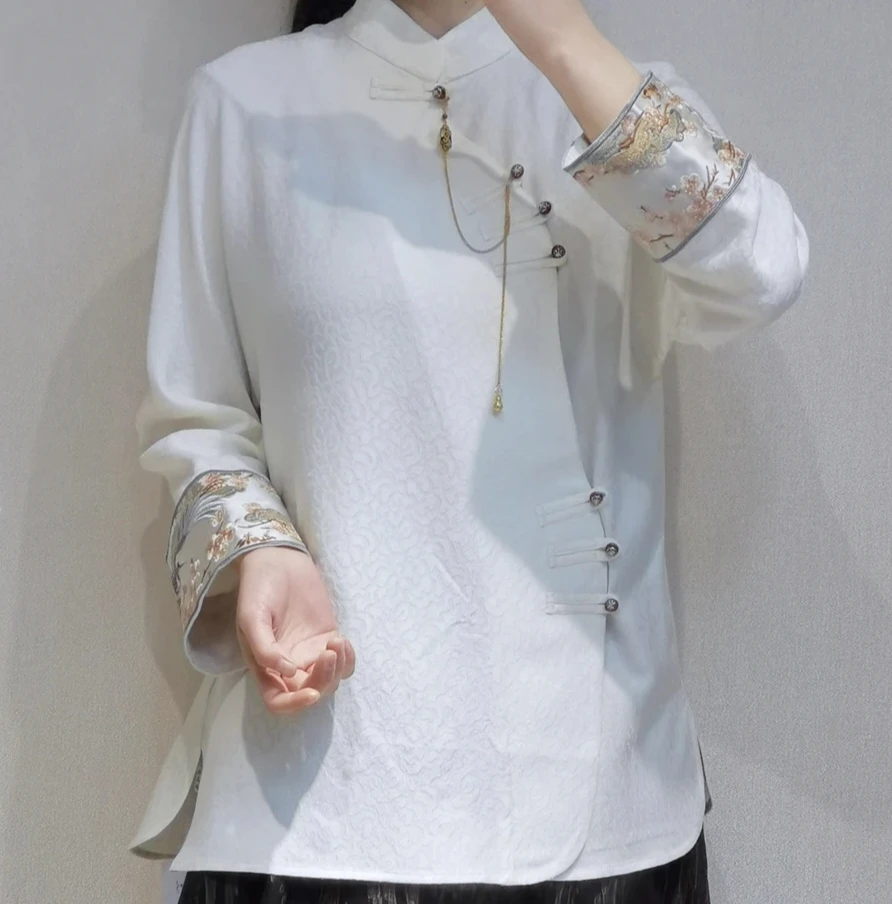 【绮云纱庄】 新中式桑蚕丝斜开衫丝毛上衣