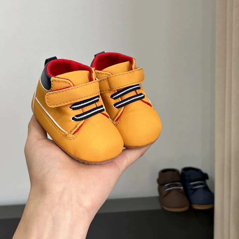 新款0-1岁男女宝宝春秋6-12月婴儿软胶底鞋子高帮运动拼色学步鞋