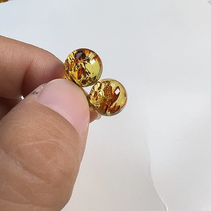 琥珀（花珀）银S925镶嵌耳饰