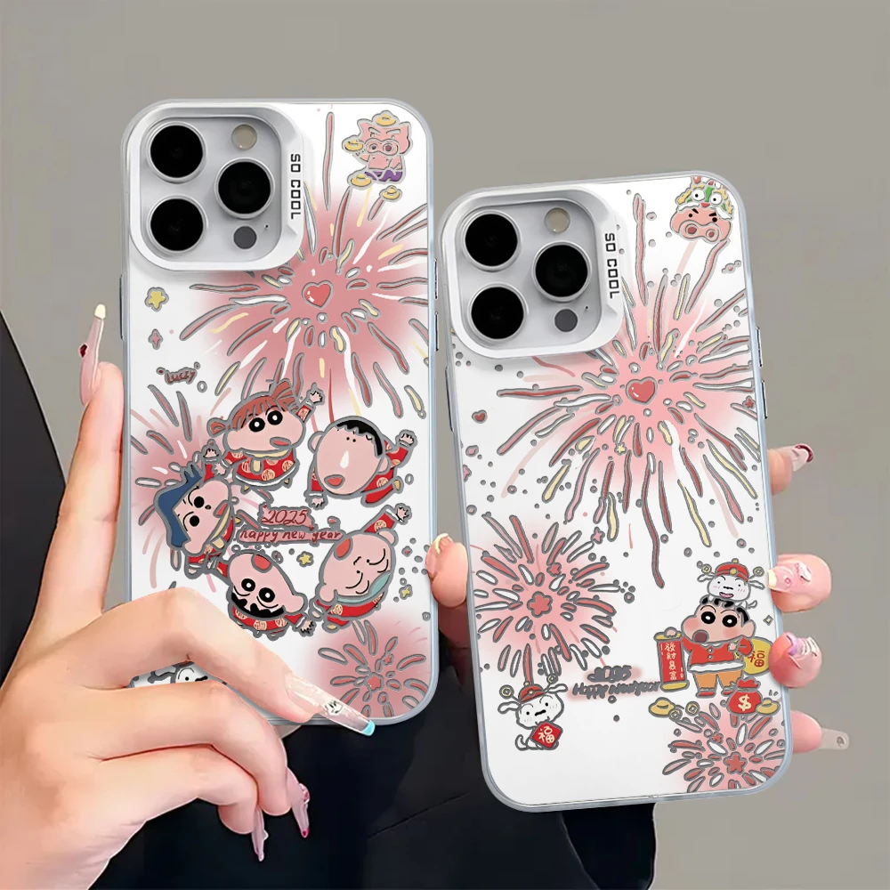 新年烟花小新彩银适用苹果16/15手机壳iPhone13华为vivo小米oppo
