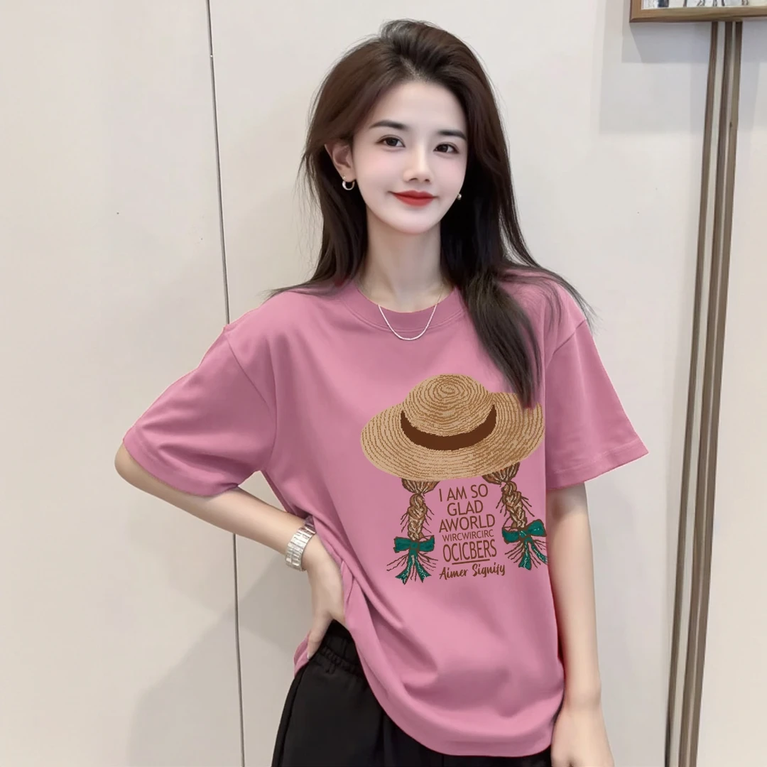 【草帽姑娘】纯棉高品质大版短袖T恤 印花宽松休闲时尚纯棉