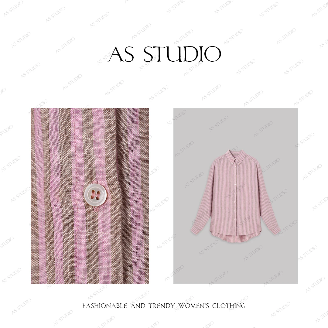 【AS织语】25新呼吸感色织亚麻双色条纹百搭衬衫AS25CCS4370