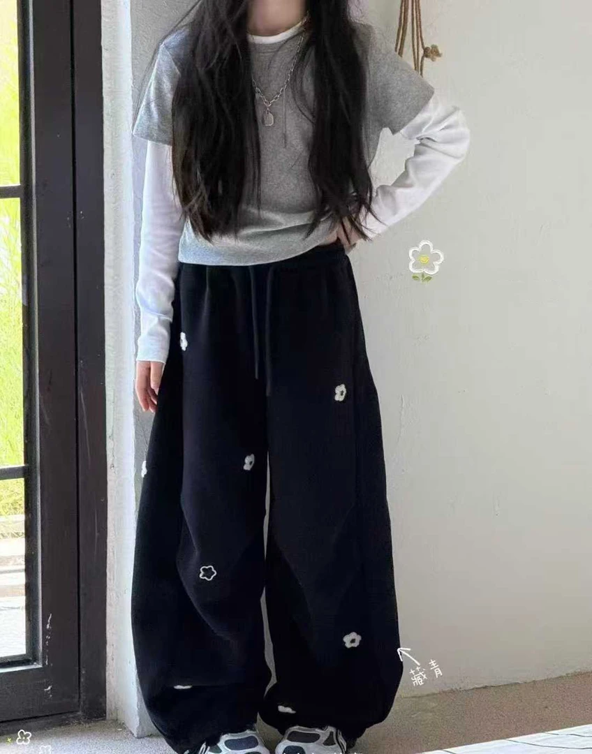 女童裤子秋季2025新款儿童休闲韩版弯刀裤大童女孩秋装宽松阔腿裤
