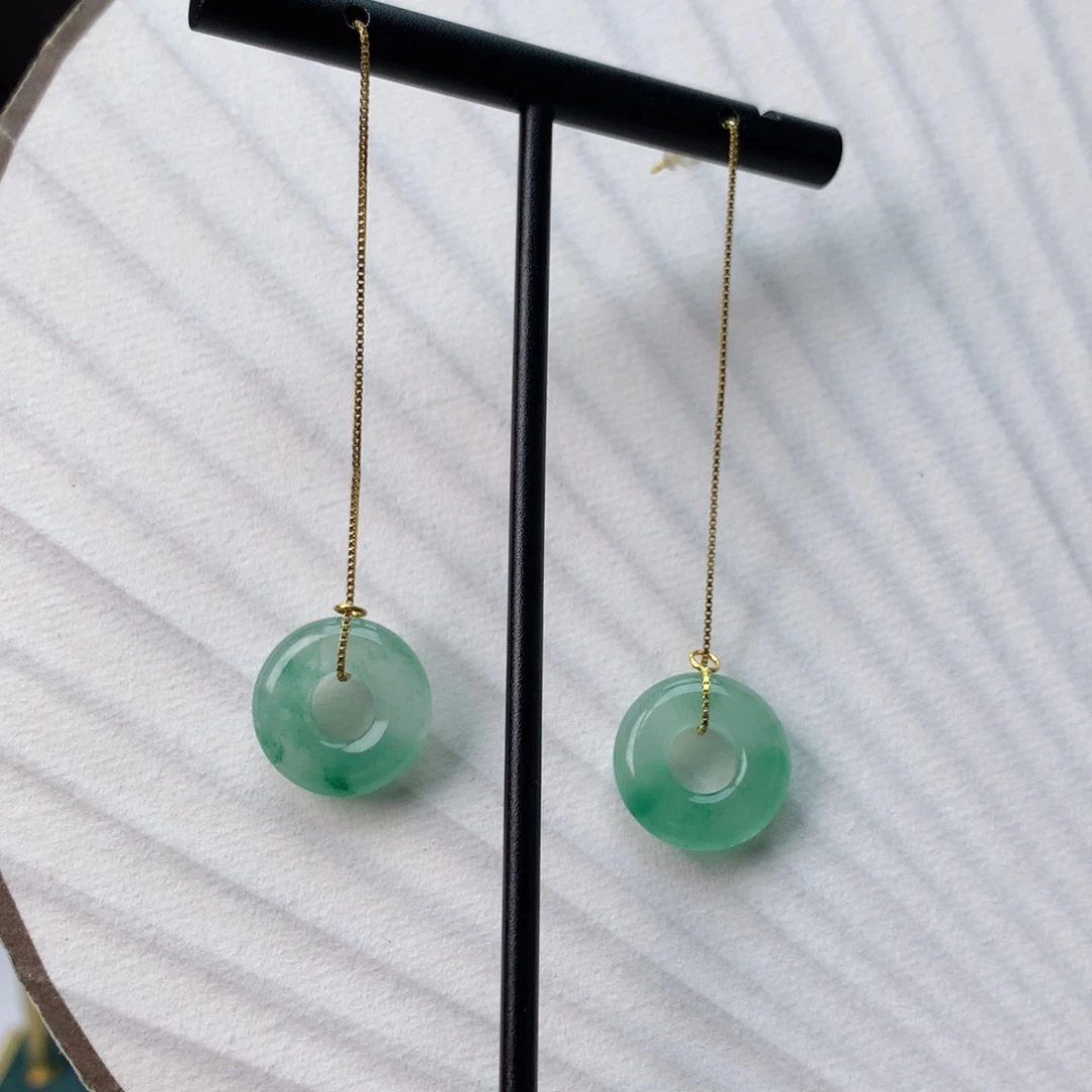 石英质玉冰飘花精品耳饰银S925镀金镶嵌