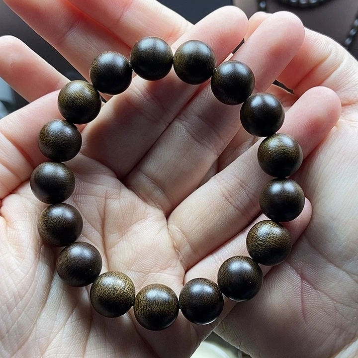 沉香手串沫*?越南芽庄白奇楠沉水老料圆珠1.2