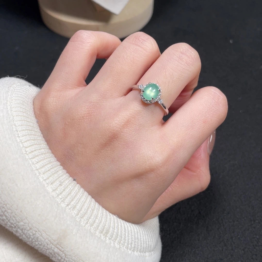 翡翠戒指银S925镶嵌7369