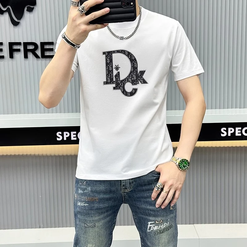 臣吾欧洲站夏季轻奢男装短袖男士新款高端字母印花时尚圆领T恤