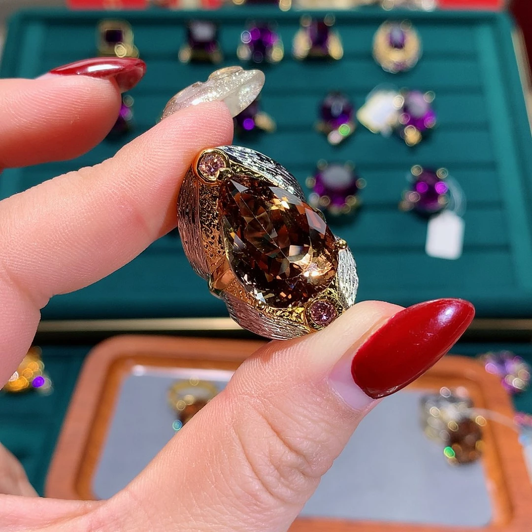 托帕石戒指银S925镶嵌戒指