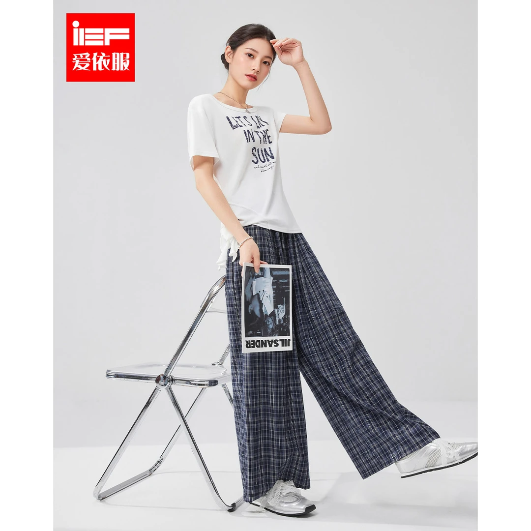 IEF/爱依服2025夏季新款韩版休闲通勤风设计感短袖阔腿裤上下套裤