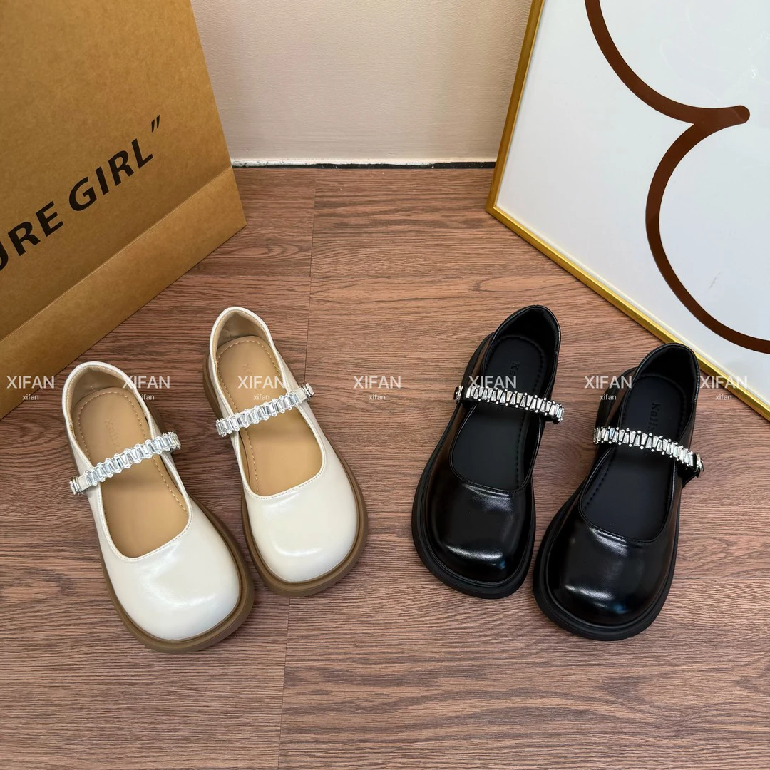 【喜番】2025新款薄款法式春夏季浅口平跟单鞋厚底女鞋圆头玛丽珍鞋