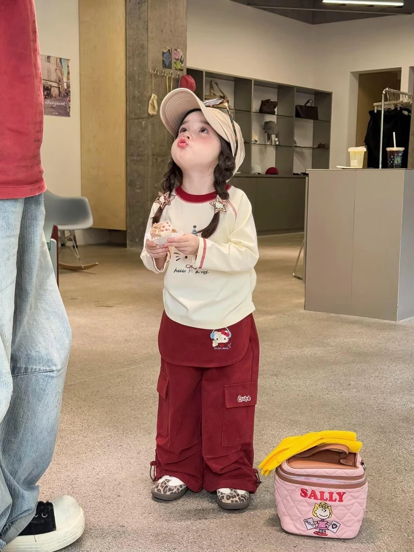 女童韩版套装2025春秋季新款儿童宝宝洋气kt猫长袖上衣屁帘工装裤