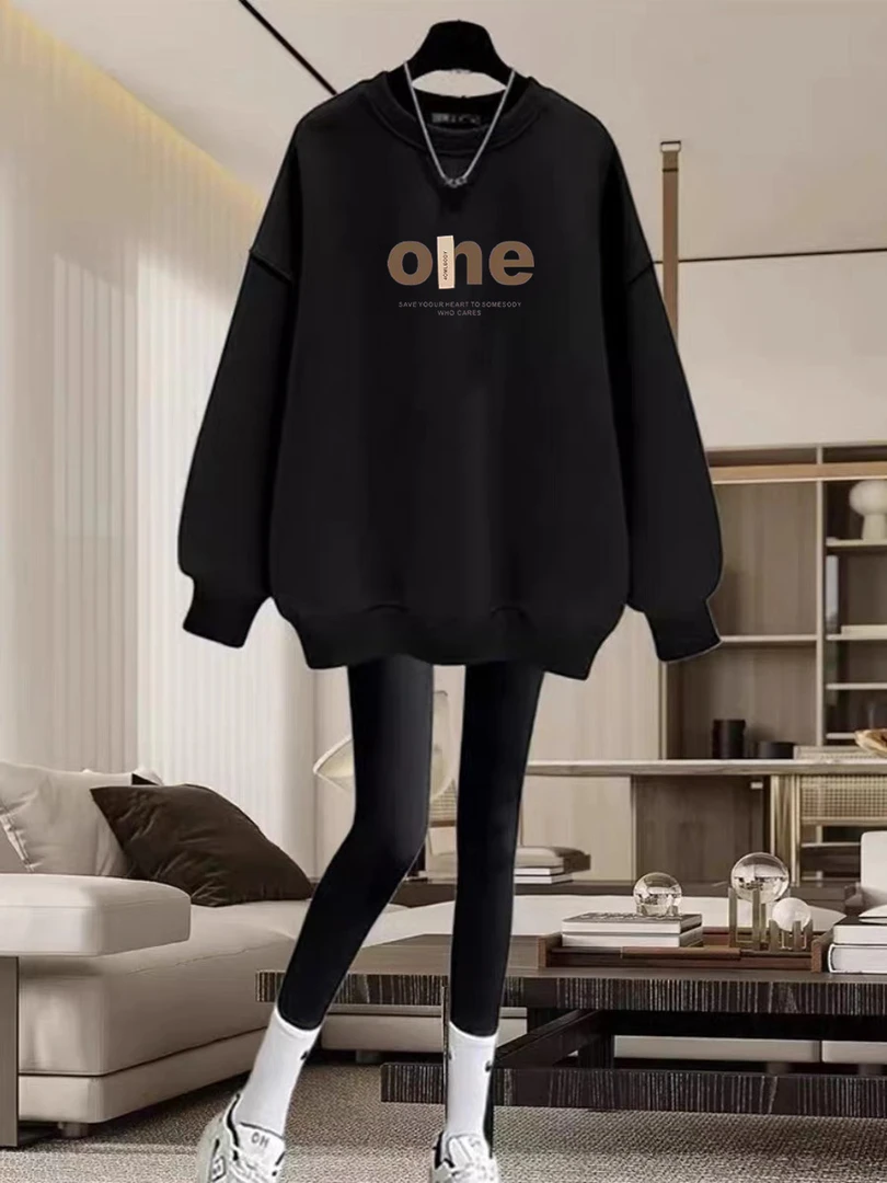 中长款卫衣遮屁股女2025年秋冬新款宽松休闲百搭长袖卫衣上衣