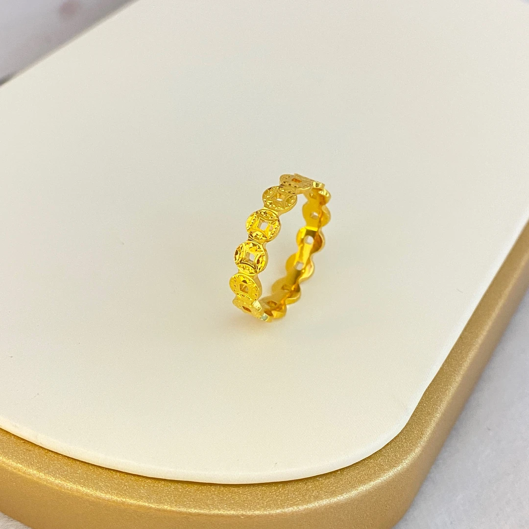 足金999 爆闪 富贵 平安铜钱 黄金戒指 气质简约 精美 时尚 女款