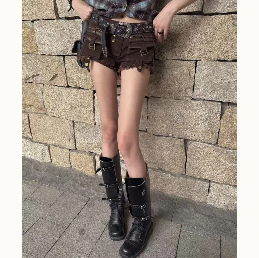Mao 美式辣妹重工水洗低腰毛边牛仔超短裤女夏季新款裤子H4850