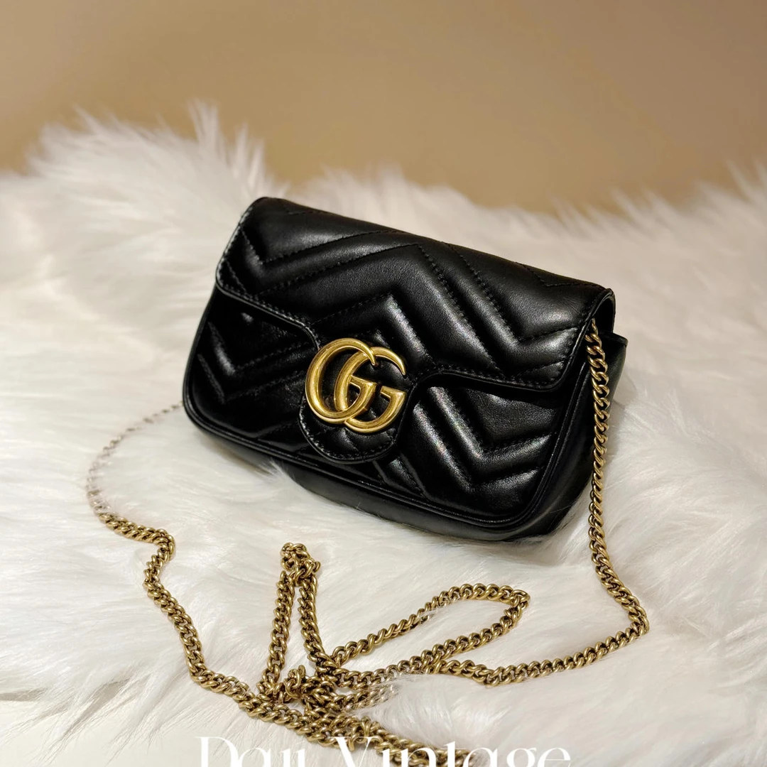 99新 GUCCI/古驰 大吉中古ff/Gucci古驰黑金supermini马蒙斜挎包